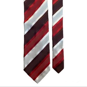 Boss Hugo Boss red white brown striped silk tie made in Italy
